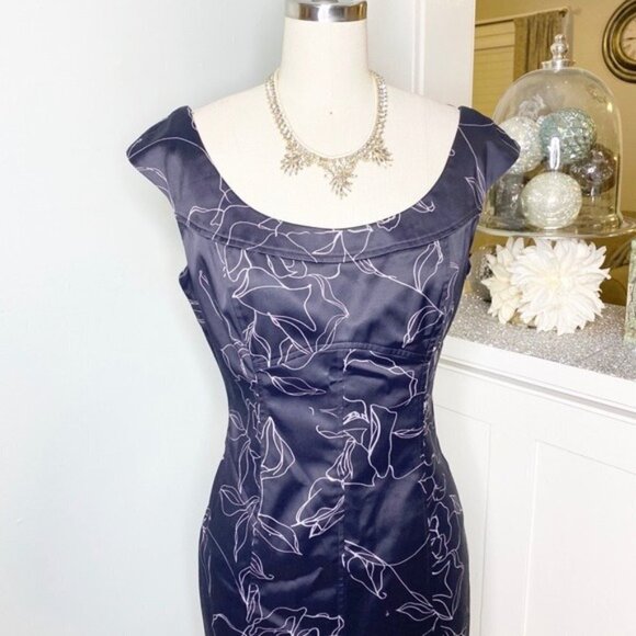 David Meister Floral Flounce Hem Sheath Dress Cocktail Party 6 Small - Picture 3 of 11